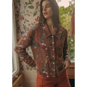 Tianello Wendy Blouse Size XL Brown Floral Tencel Rayon Garment Dyed USA